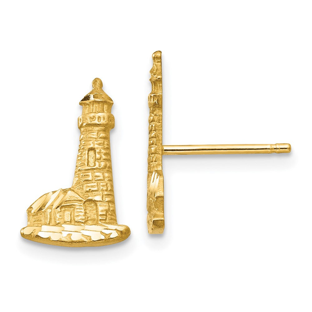 14k Yellow Gold 8 mm Diamond-cut Lighthouse Earrings (1.14 grams)