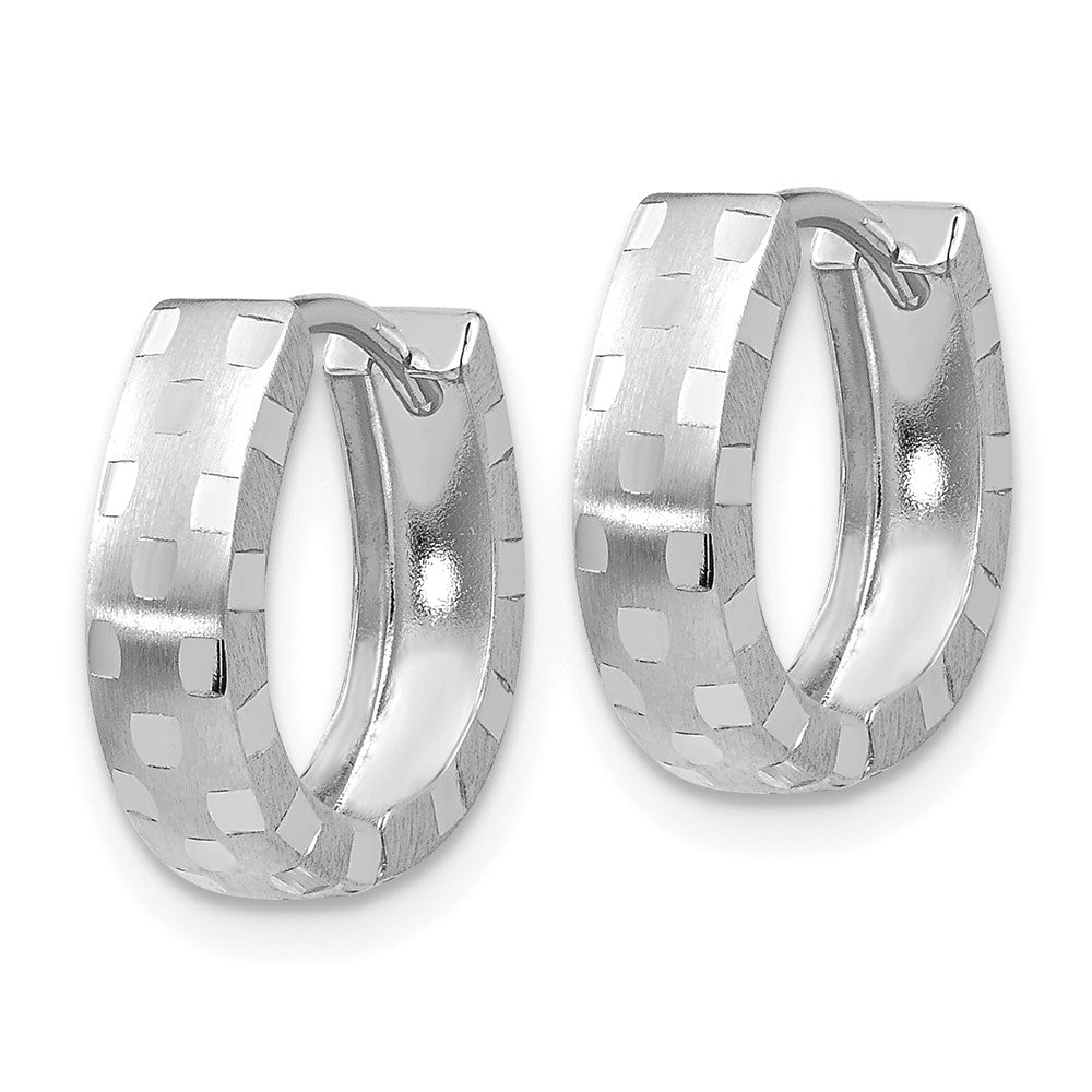 14k White Gold 5 mm Patterned Hinged Hoop Earrings (0.97 grams)