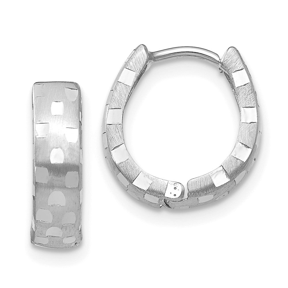 14k White Gold 5 mm Patterned Hinged Hoop Earrings (0.97 grams)