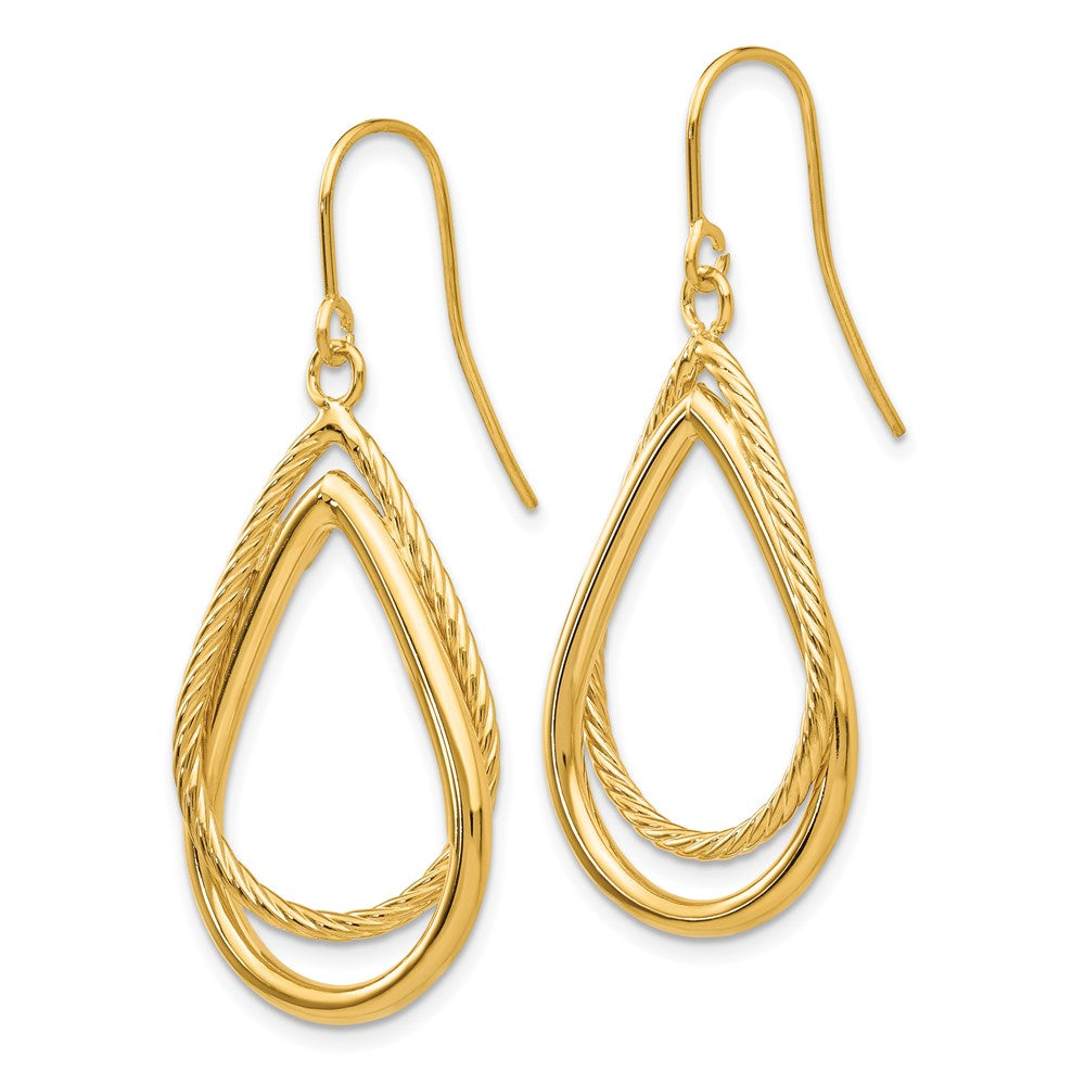 14k Yellow Gold 17 mm Polished and Textured Teardrop Shepherd Hook Earrings (2.71 grams)