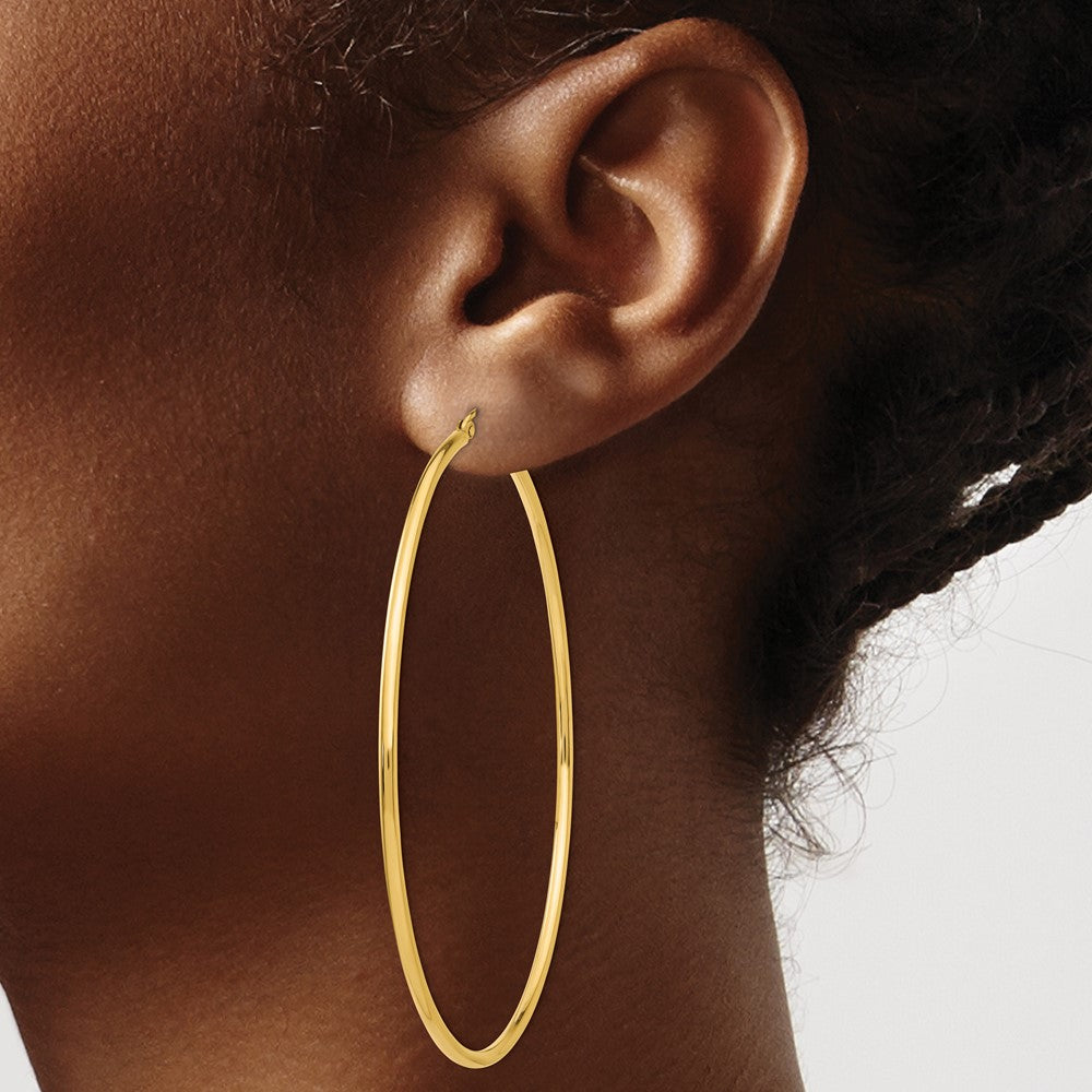 14k Yellow Gold 2 mm Round Tube Hoop Earrings (4.47 grams)