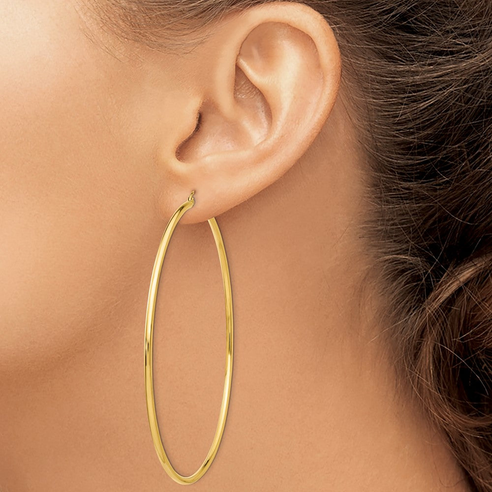 14k Yellow Gold 2 mm Round Tube Hoop Earrings (4.83 grams)
