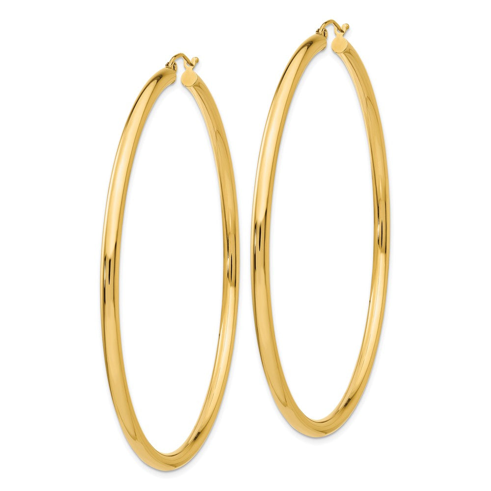14k Yellow Gold 3 mm Round Tube Hoop Earrings (6.06 grams)
