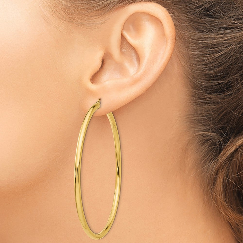 14k Yellow Gold 3 mm Round Tube Hoop Earrings (6.06 grams)