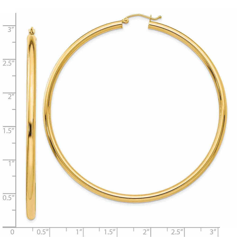 14k Yellow Gold 3 mm Round Tube Hoop Earrings (6.06 grams)