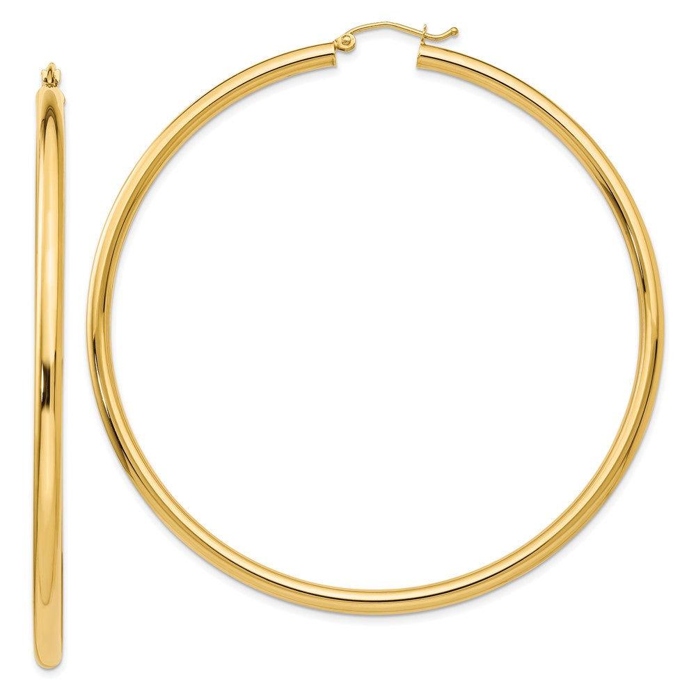 14k Yellow Gold 3 mm Round Tube Hoop Earrings (6.06 grams)
