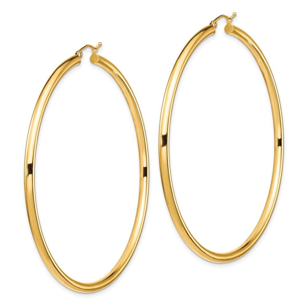 14k Yellow Gold 70 mm Lightweight Round Tube Hoop Earrings (4.69 grams)