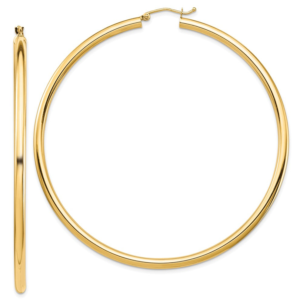 14k Yellow Gold 70 mm Lightweight Round Tube Hoop Earrings (4.69 grams)