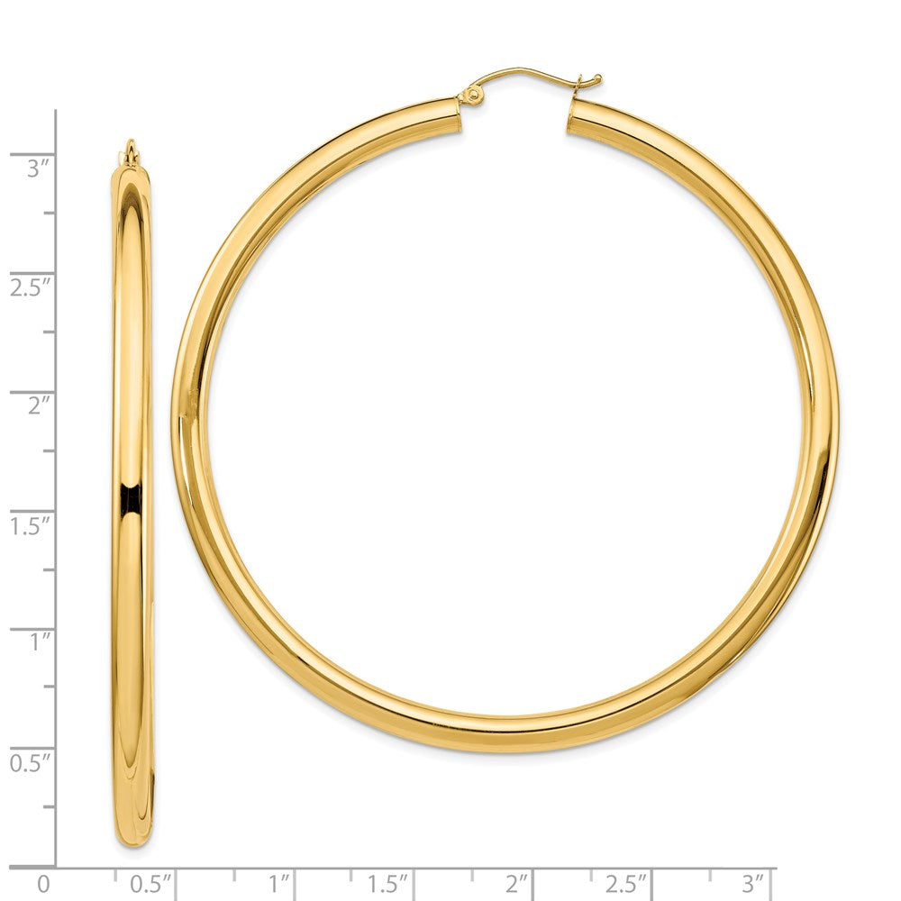 14k Yellow Gold 70 mm Lightweight Round Tube Hoop Earrings (6.23 grams)