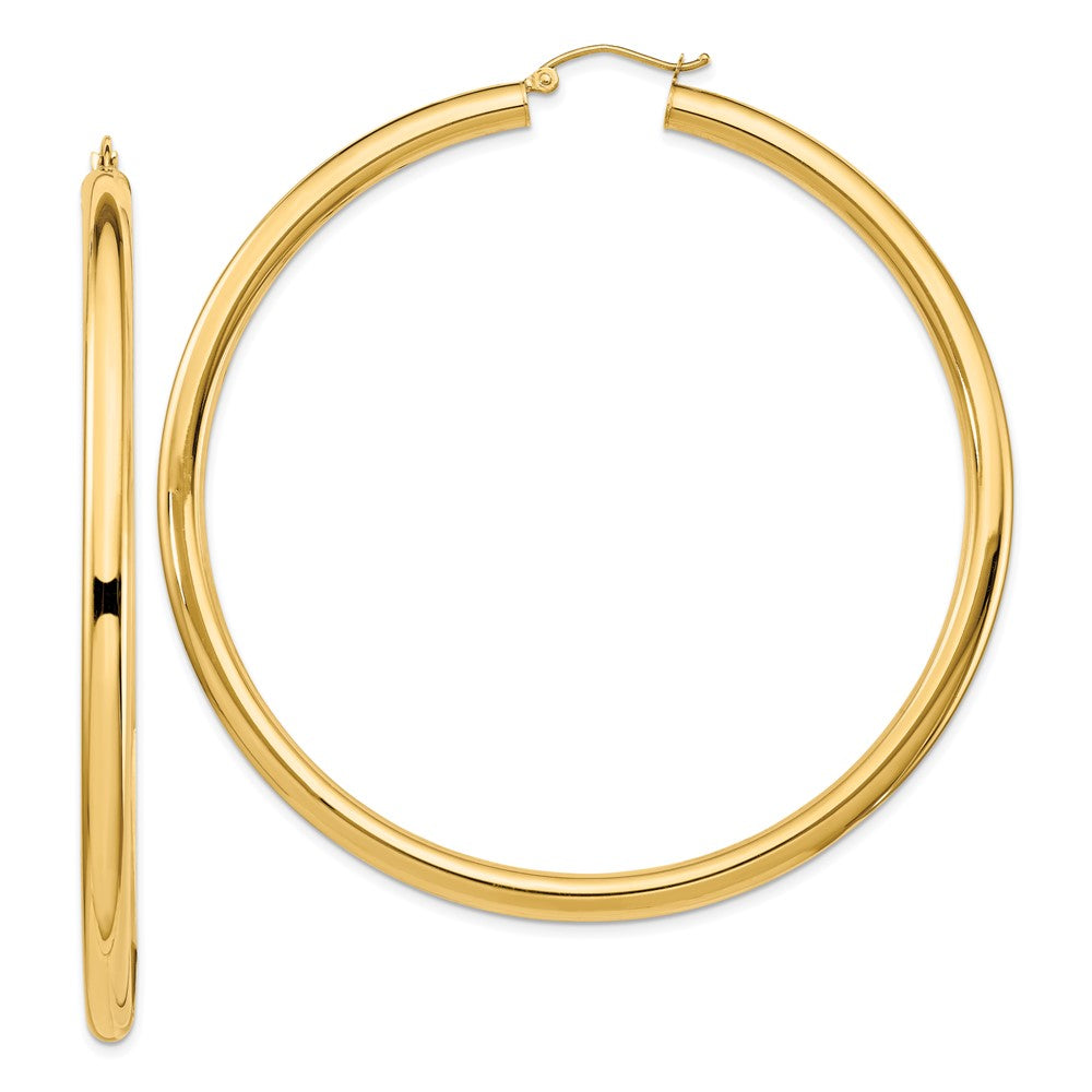 14k Yellow Gold 70 mm Lightweight Round Tube Hoop Earrings (6.23 grams)