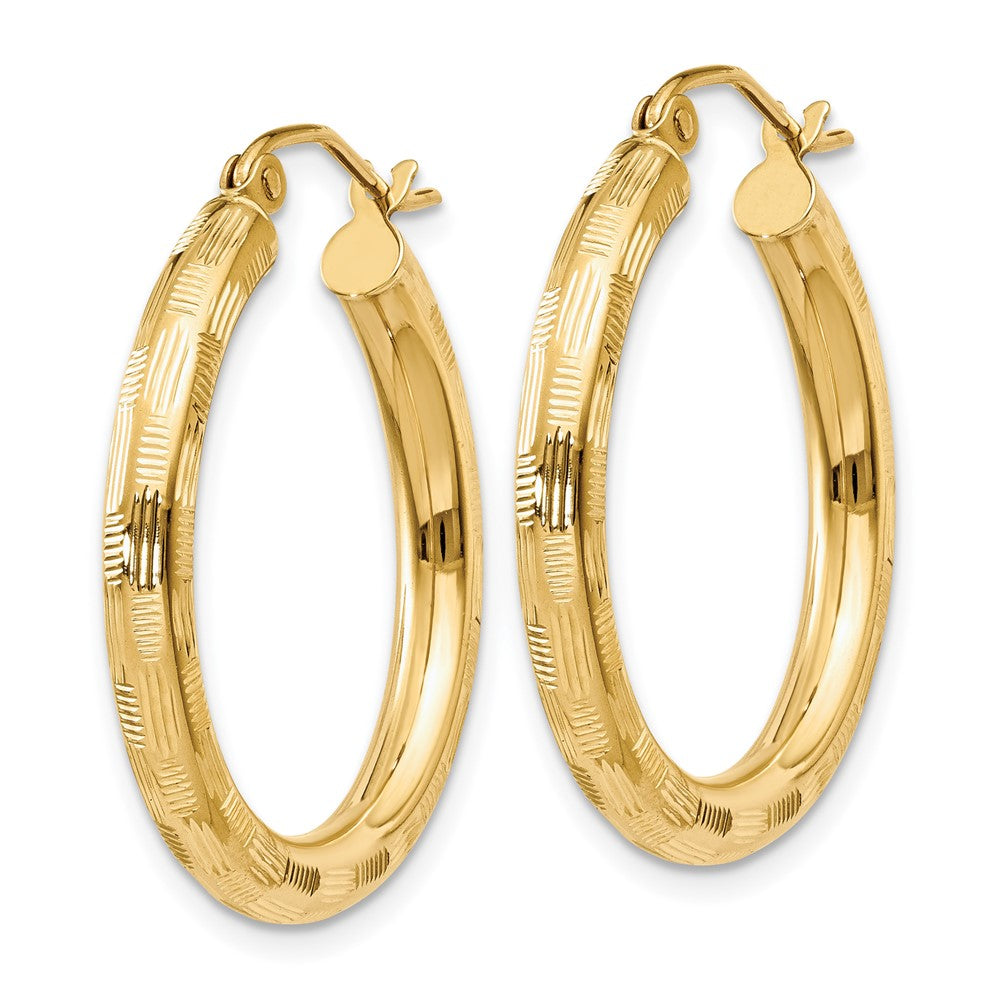 14k Yellow Gold 3 mm Diamond-cut Hoop Earrings (1.78 grams)