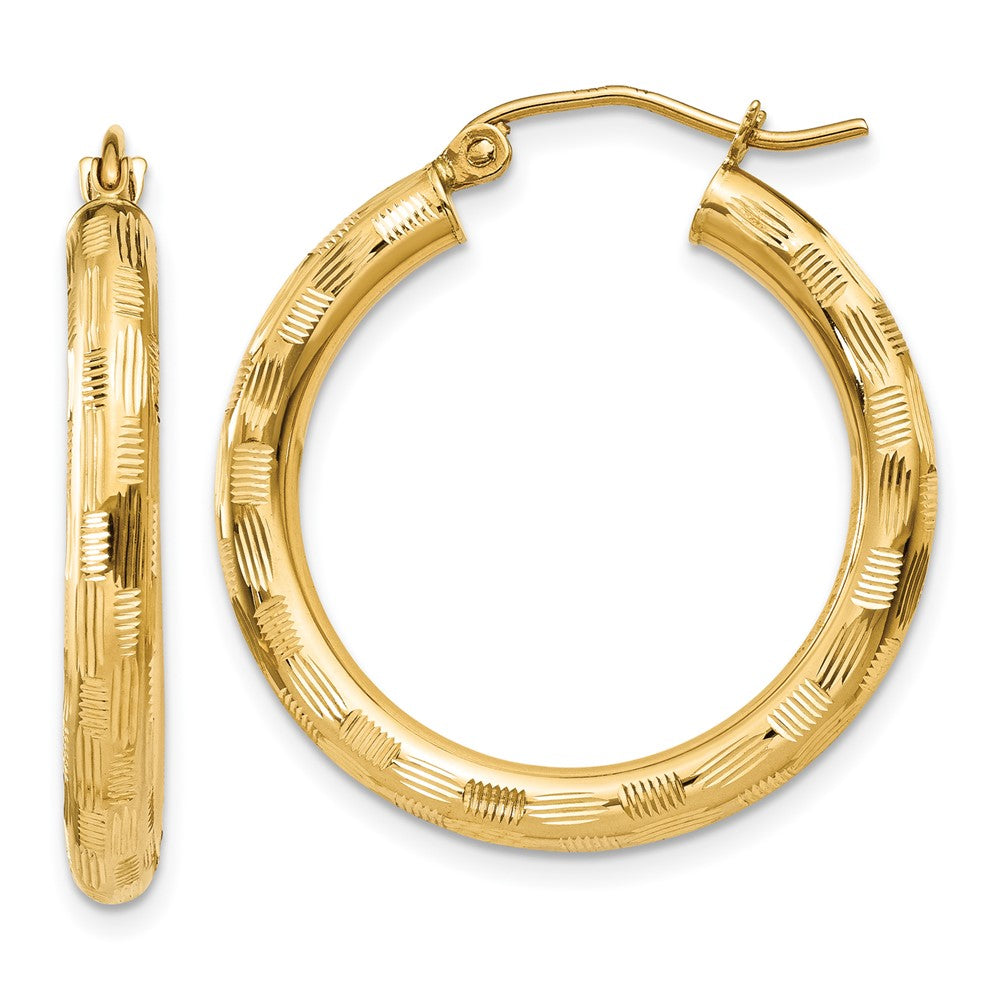 14k Yellow Gold 3 mm Diamond-cut Hoop Earrings (1.78 grams)