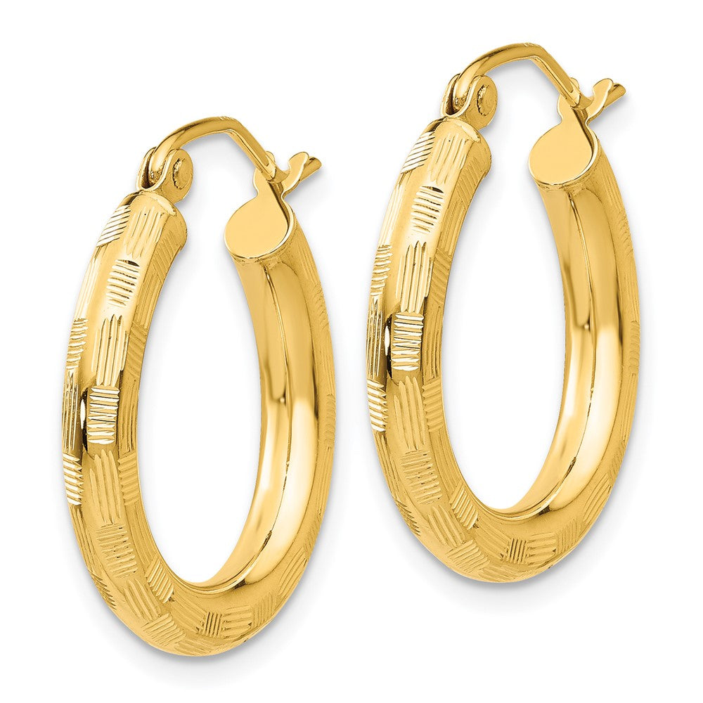 14k Yellow Gold 3 mm Diamond-cut Hoop Earrings (1.3 grams)