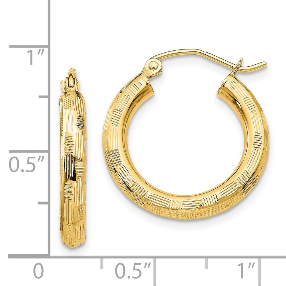 14k Yellow Gold 3 mm Diamond-cut Hoop Earrings (1.3 grams)