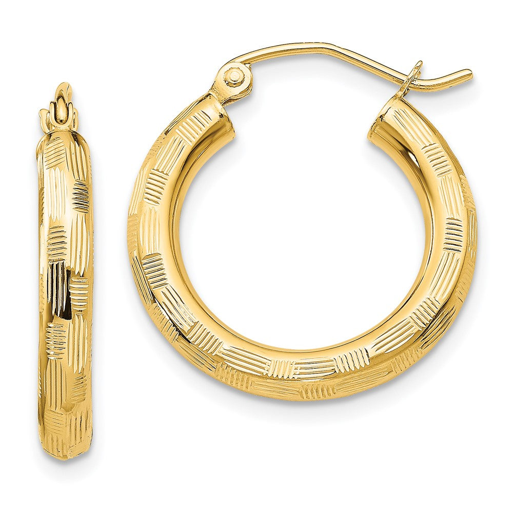 14k Yellow Gold 3 mm Diamond-cut Hoop Earrings (1.3 grams)