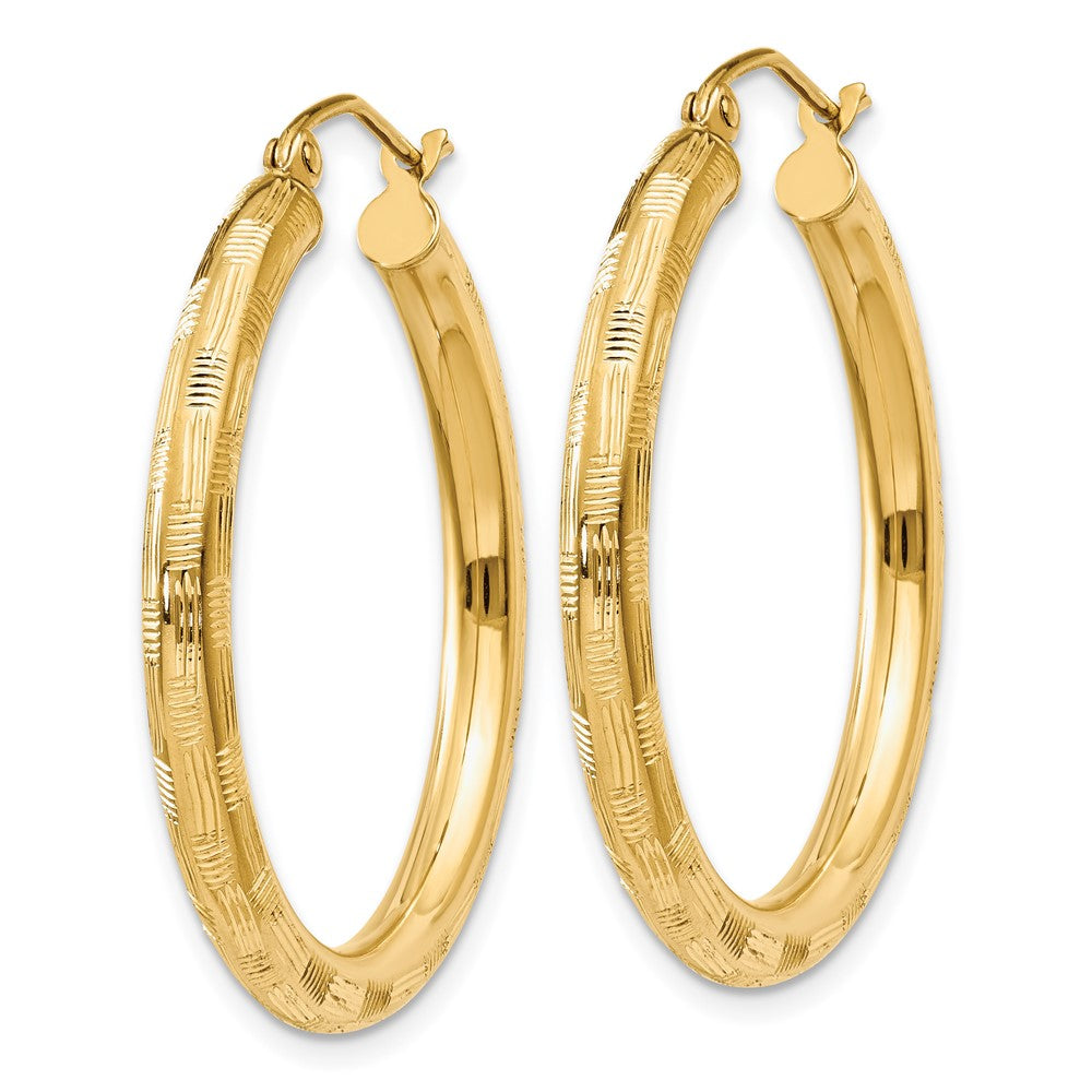 14k Yellow Gold 3 mm Diamond-cut Hoop Earrings (2.15 grams)