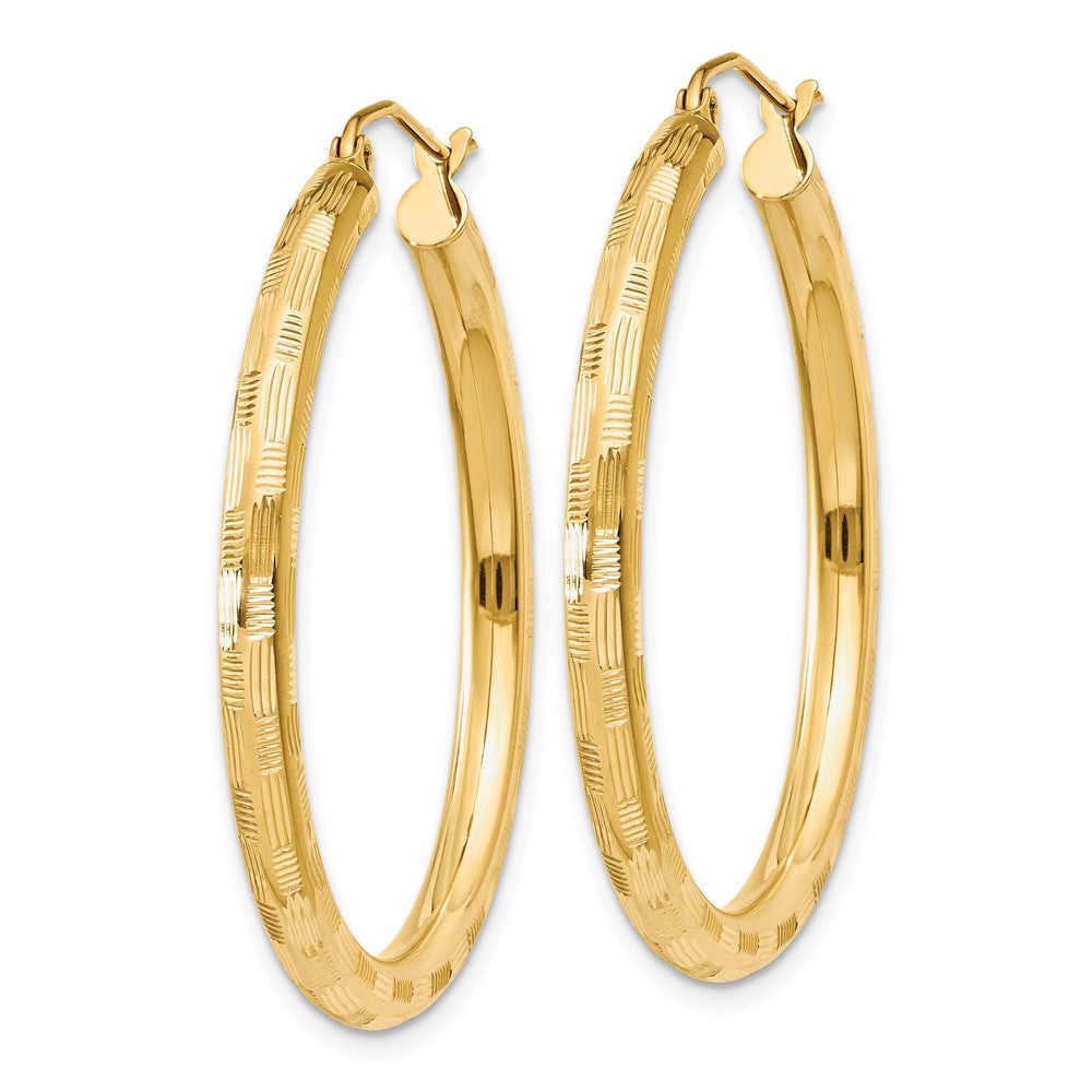 14k Yellow Gold 3 mm Diamond-cut Hoop Earrings (2.62 grams)
