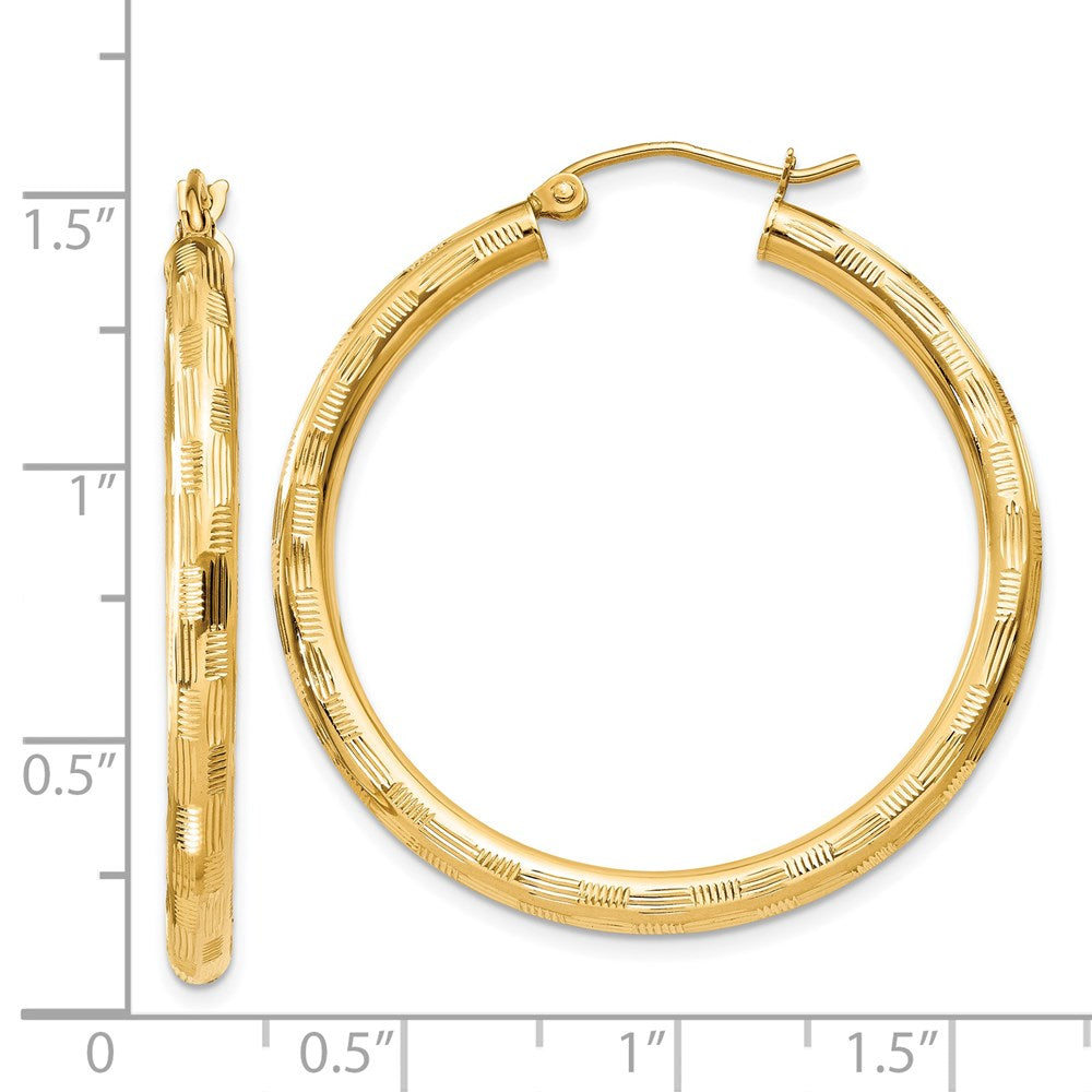 14k Yellow Gold 3 mm Diamond-cut Hoop Earrings (2.62 grams)