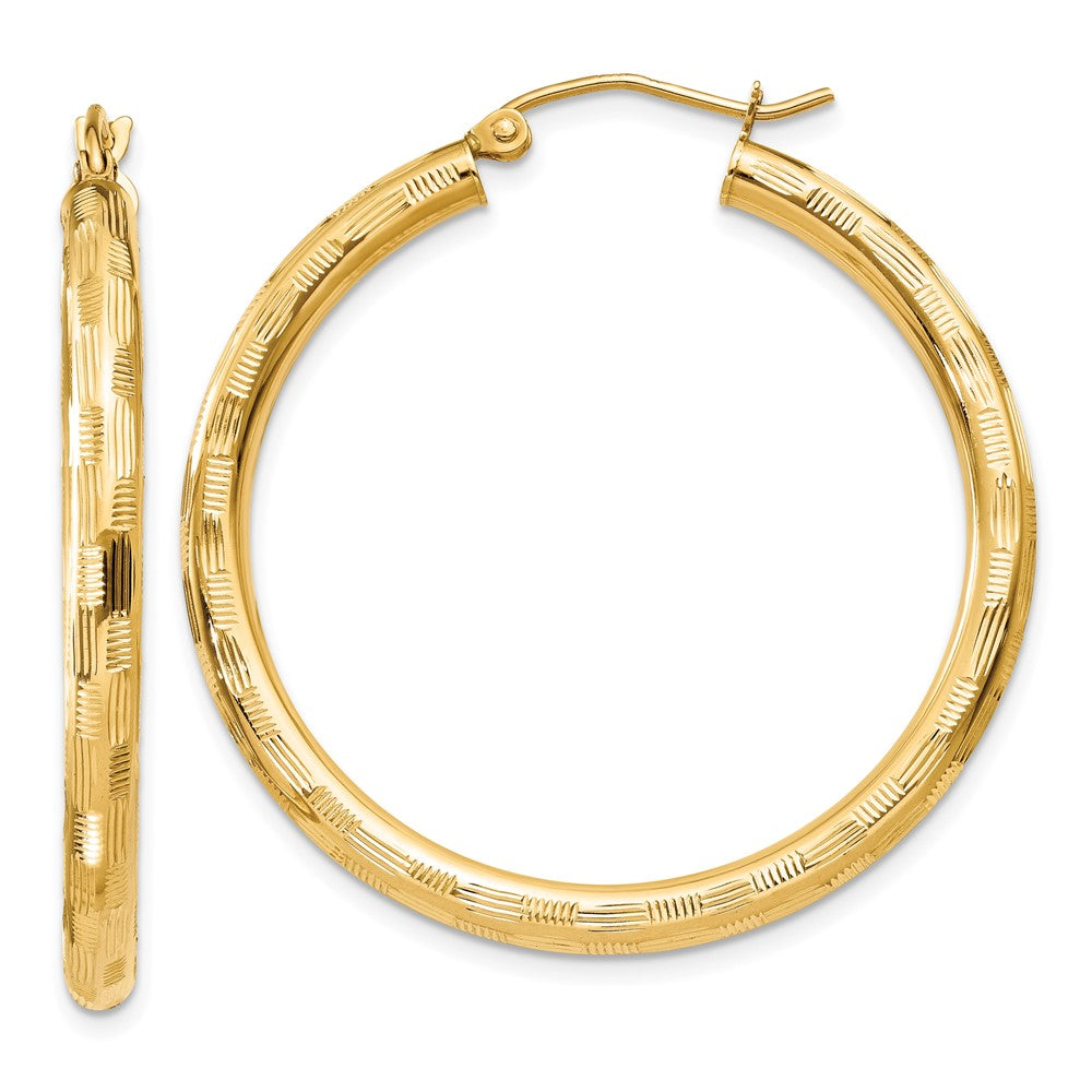 14k Yellow Gold 3 mm Diamond-cut Hoop Earrings (2.62 grams)