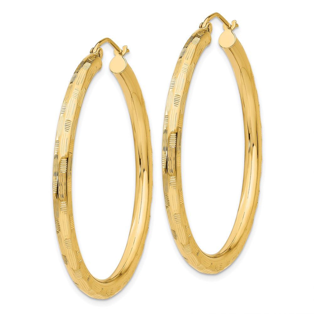 14k Yellow Gold 3 mm Diamond-cut Hoop Earrings (3.01 grams)
