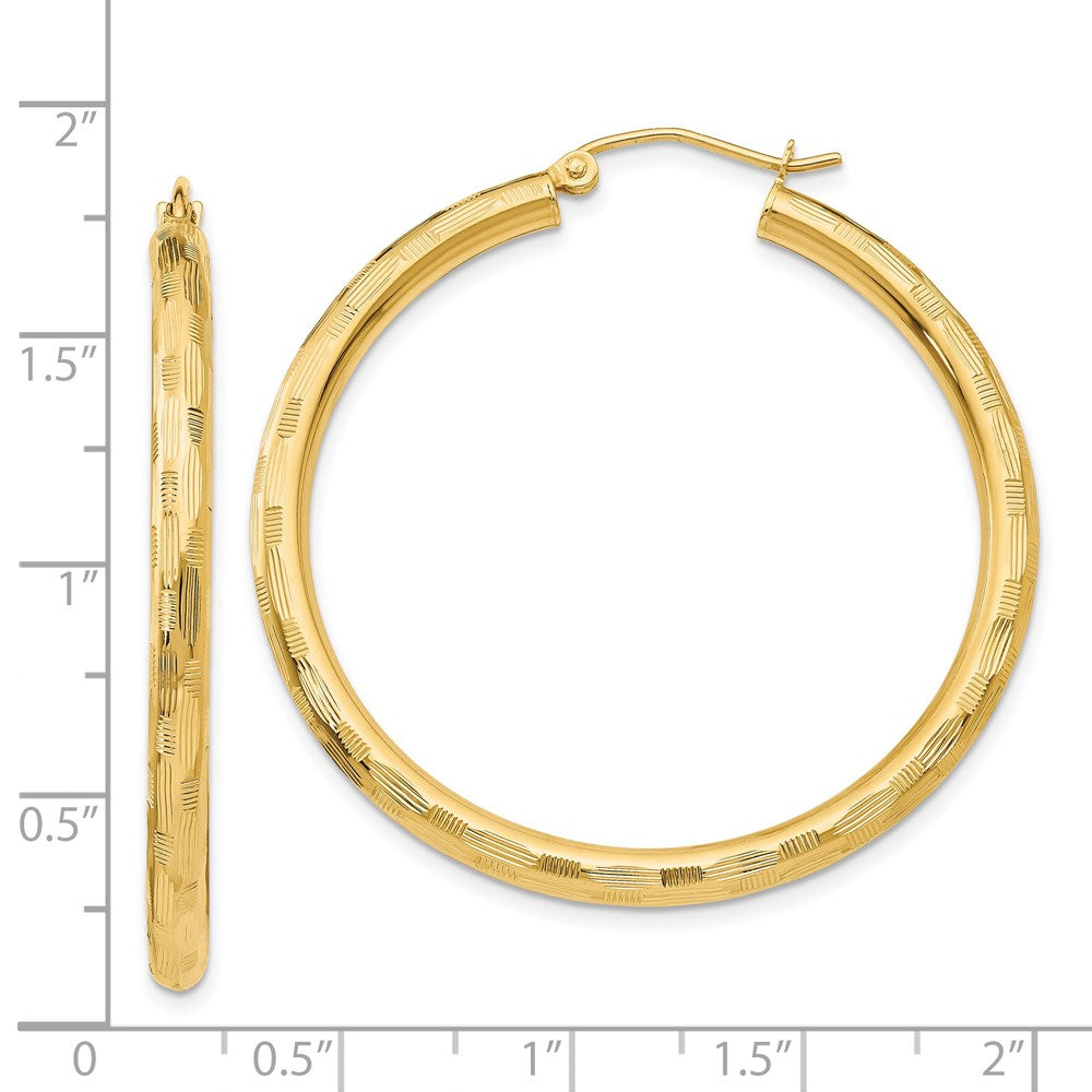 14k Yellow Gold 3 mm Diamond-cut Hoop Earrings (3.01 grams)