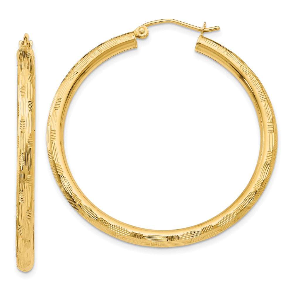 14k Yellow Gold 3 mm Diamond-cut Hoop Earrings (3.01 grams)