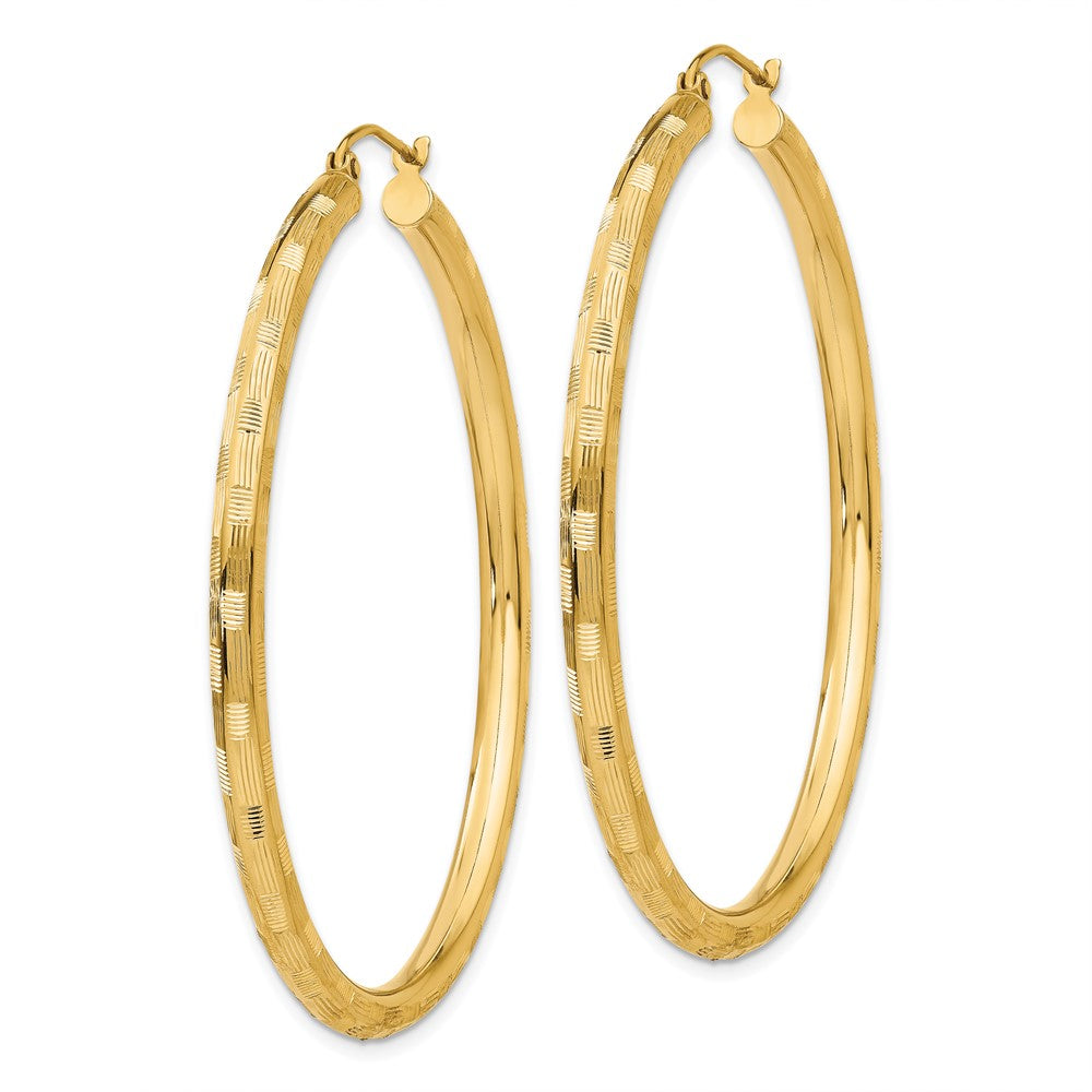 14k Yellow Gold 3 mm Diamond-cut Hoop Earrings (3.65 grams)