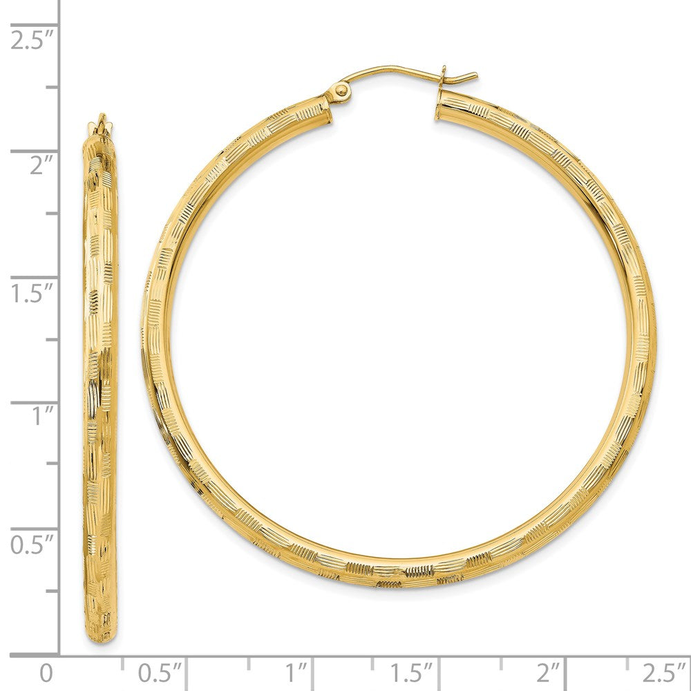 14k Yellow Gold 3 mm Diamond-cut Hoop Earrings (3.65 grams)