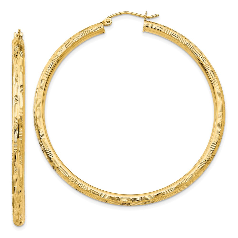 14k Yellow Gold 3 mm Diamond-cut Hoop Earrings (3.65 grams)