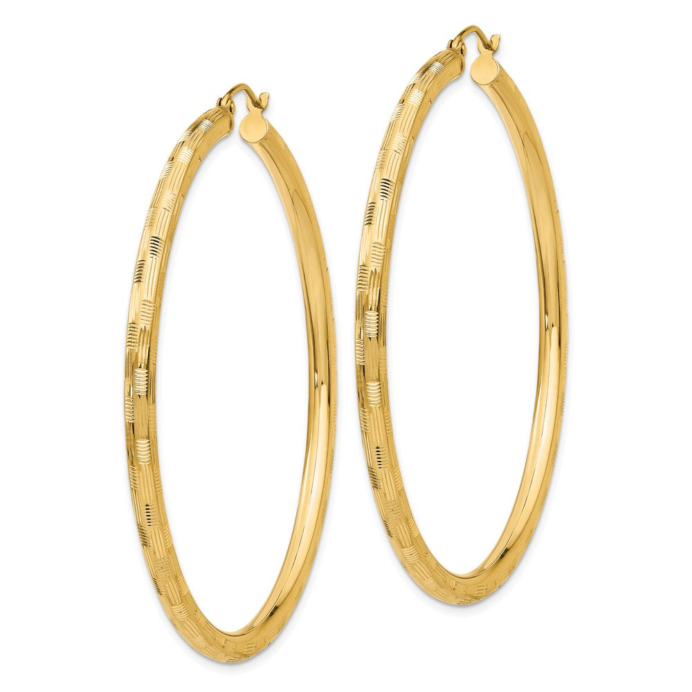 14k Yellow Gold 3 mm Diamond-cut Hoop Earrings (4.06 grams)