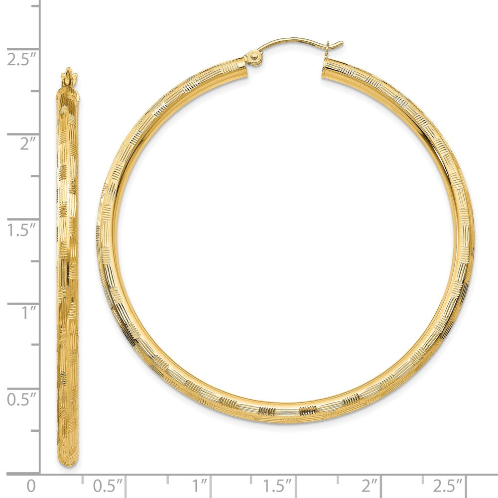 14k Yellow Gold 3 mm Diamond-cut Hoop Earrings (4.06 grams)