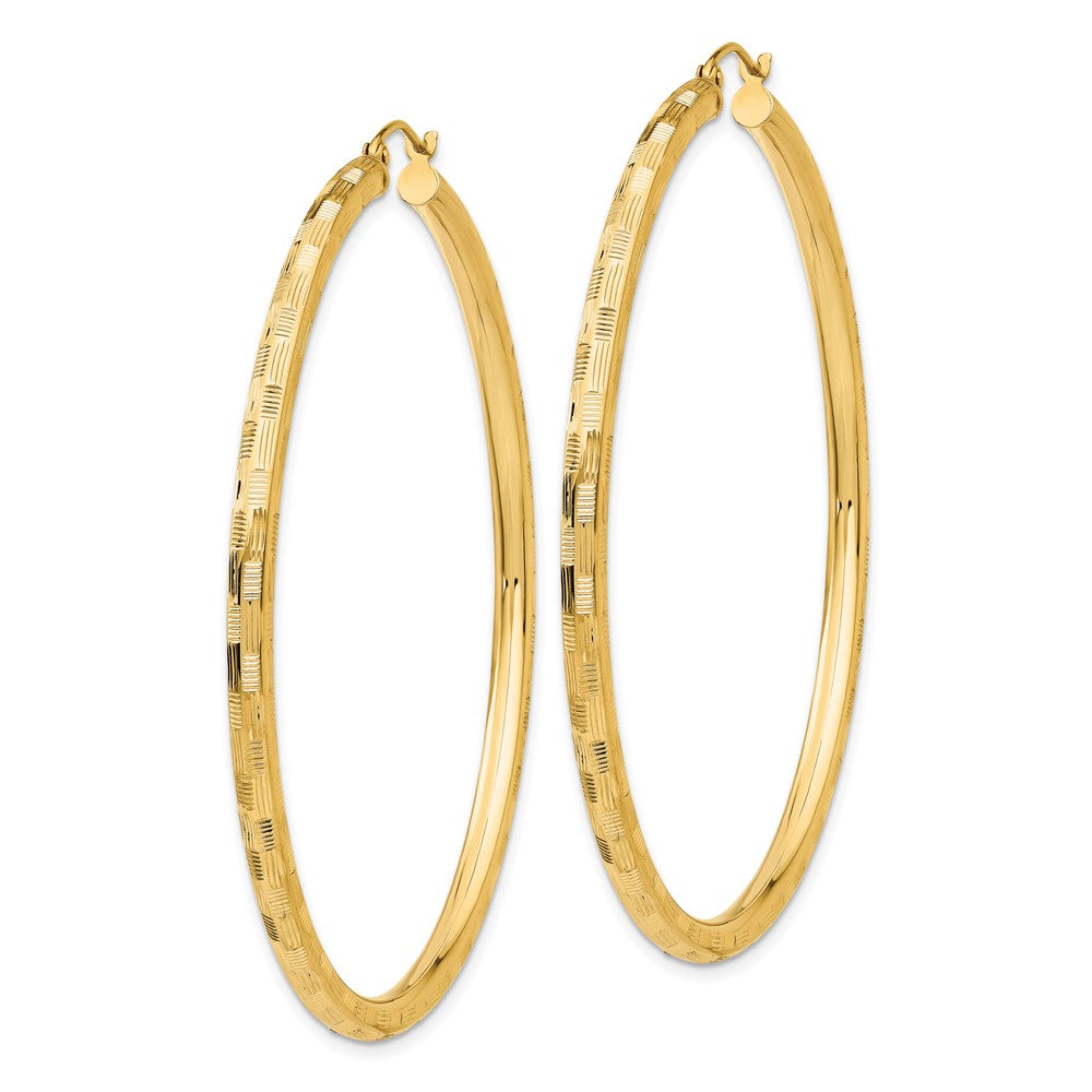 14k Yellow Gold 3 mm Diamond-cut Hoop Earrings (4.43 grams)