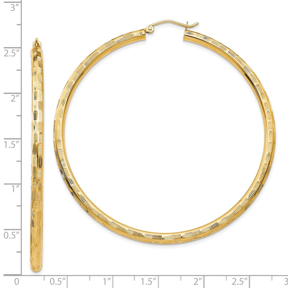 14k Yellow Gold 3 mm Diamond-cut Hoop Earrings (4.43 grams)