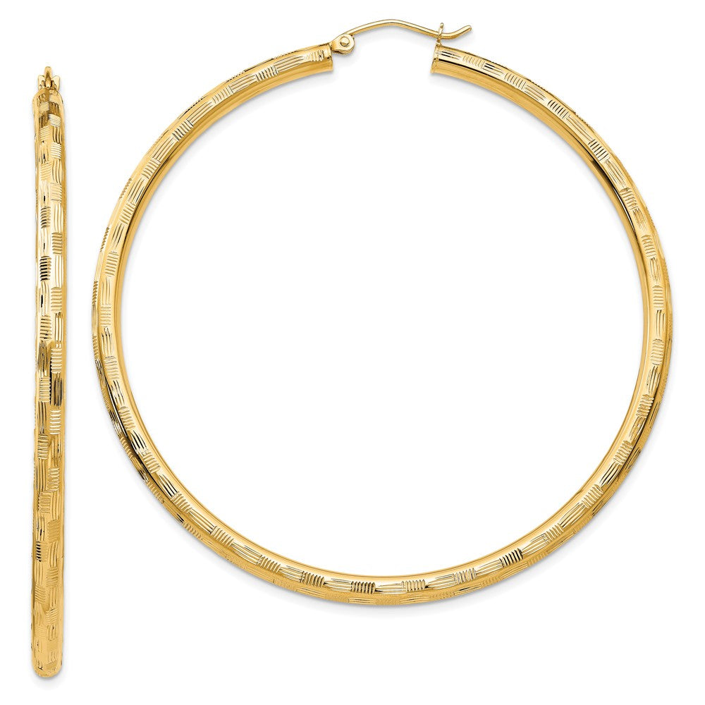 14k Yellow Gold 3 mm Diamond-cut Hoop Earrings (4.43 grams)