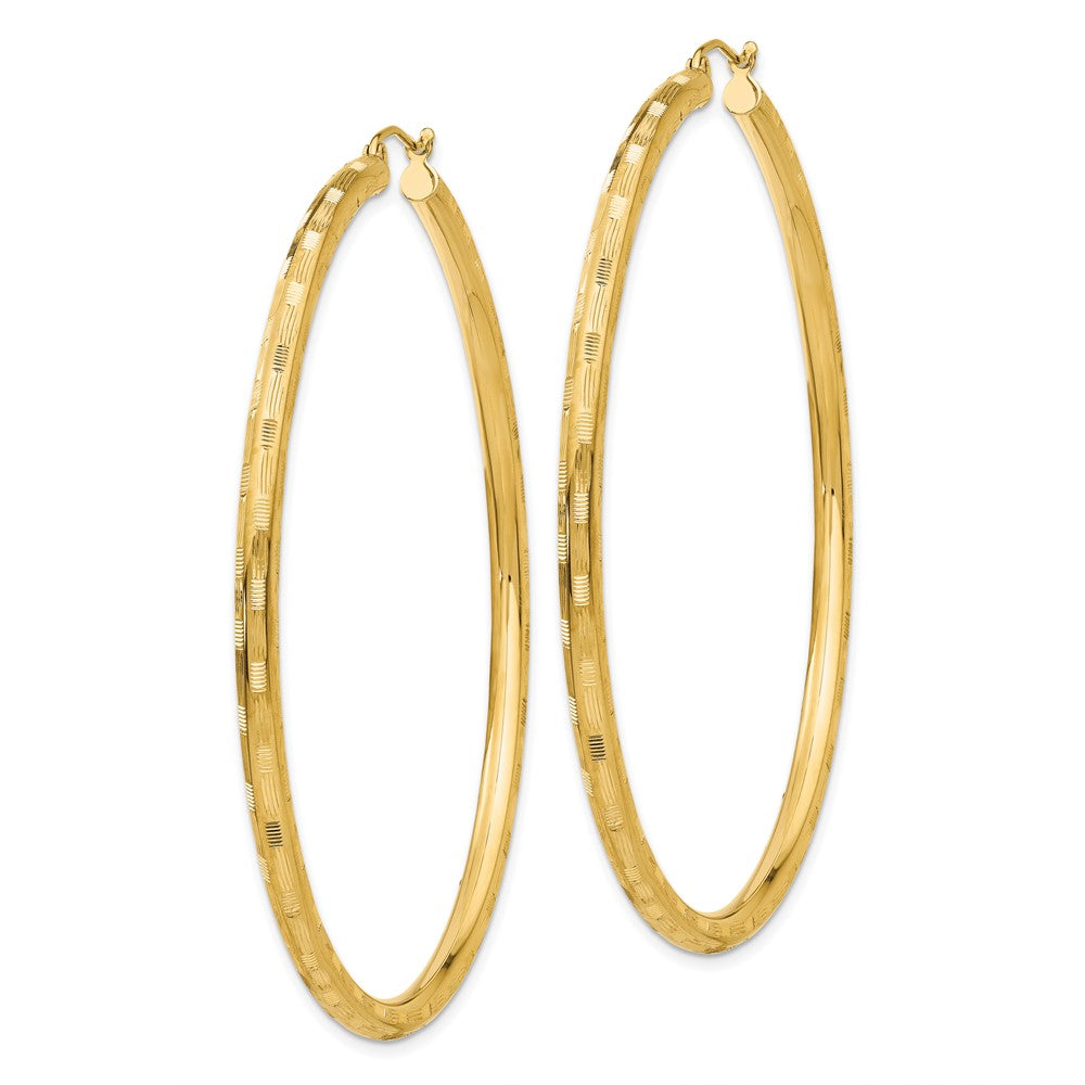 14k Yellow Gold 3 mm Diamond-cut Hoop Earrings (4.83 grams)