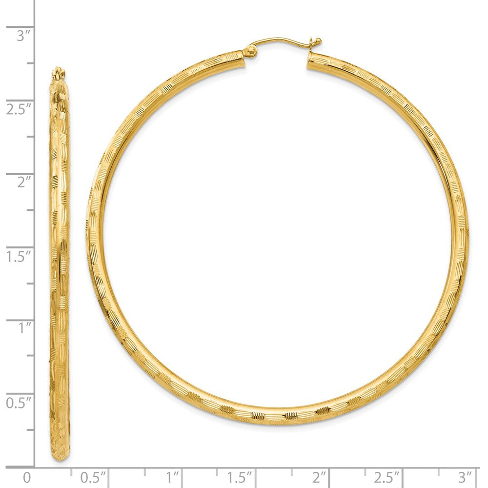 14k Yellow Gold 3 mm Diamond-cut Hoop Earrings (4.83 grams)
