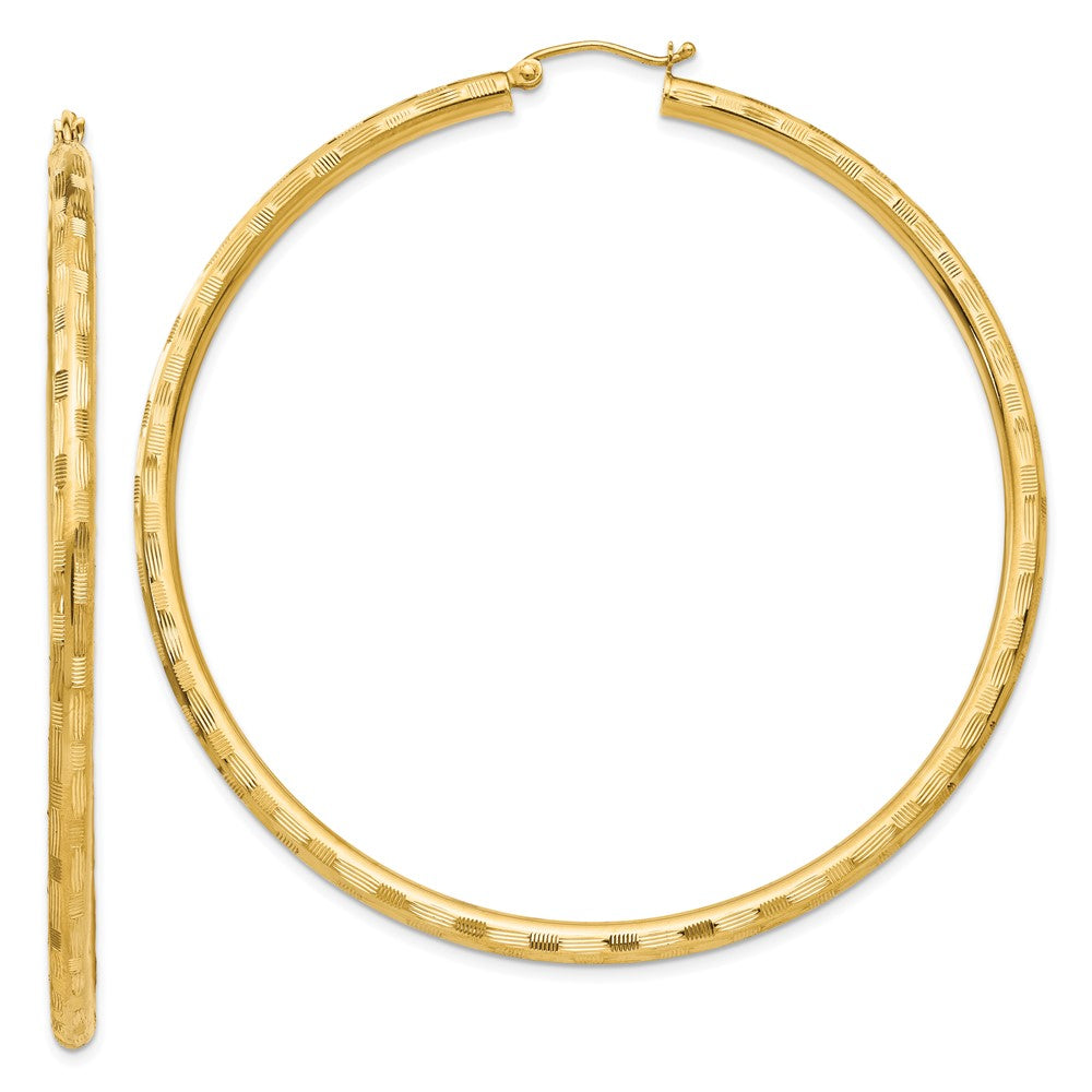 14k Yellow Gold 3 mm Diamond-cut Hoop Earrings (4.83 grams)