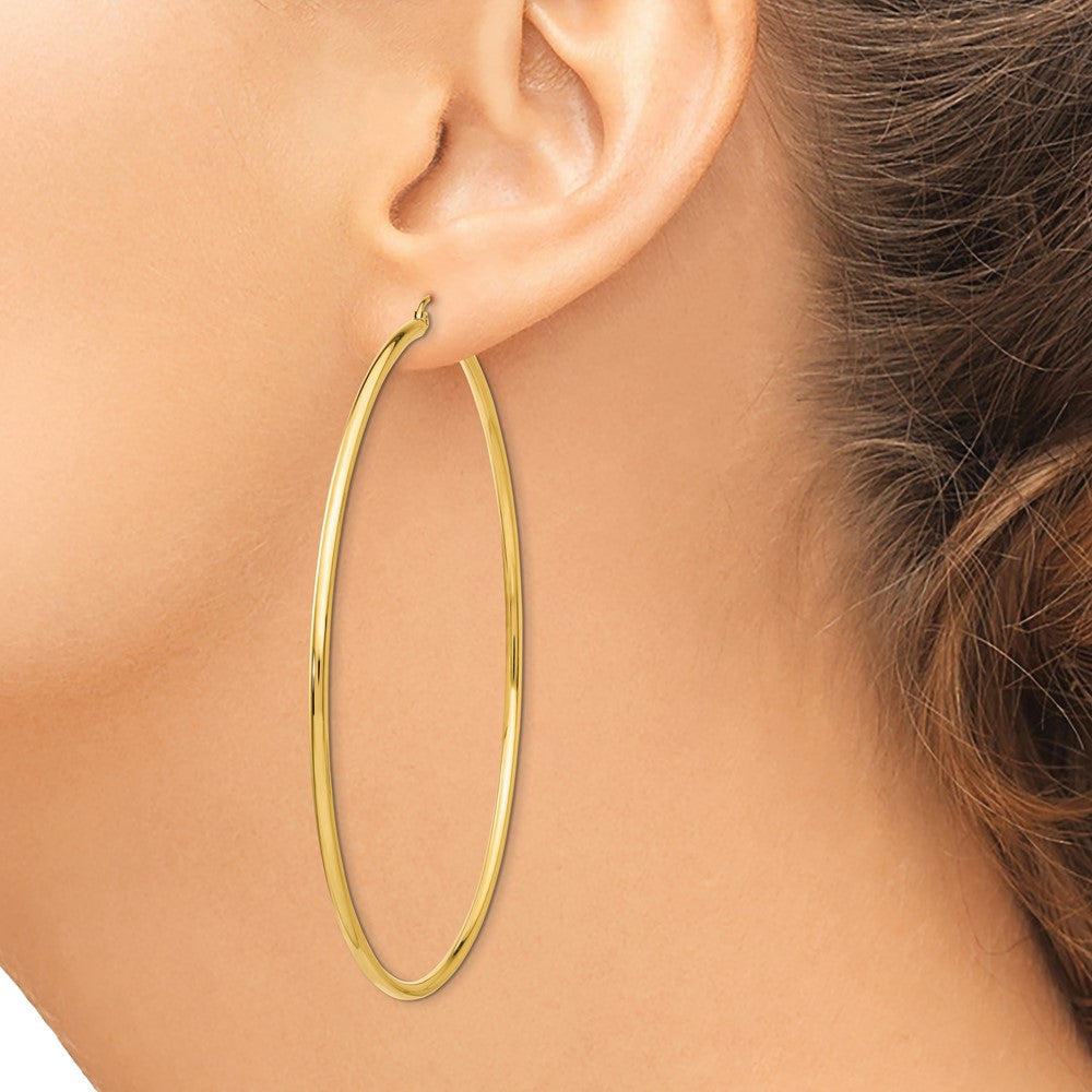14k Yellow Gold 2 mm Lightweight Round Tube Hoop Earrings (3.88 grams)