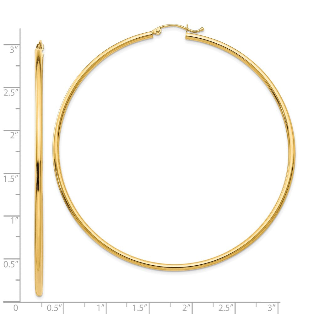 14k Yellow Gold 2 mm Lightweight Round Tube Hoop Earrings (3.8 grams)