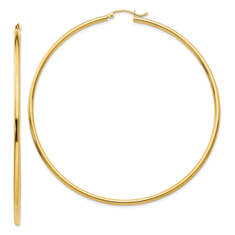 14k Yellow Gold 2 mm Lightweight Round Tube Hoop Earrings (3.8 grams)