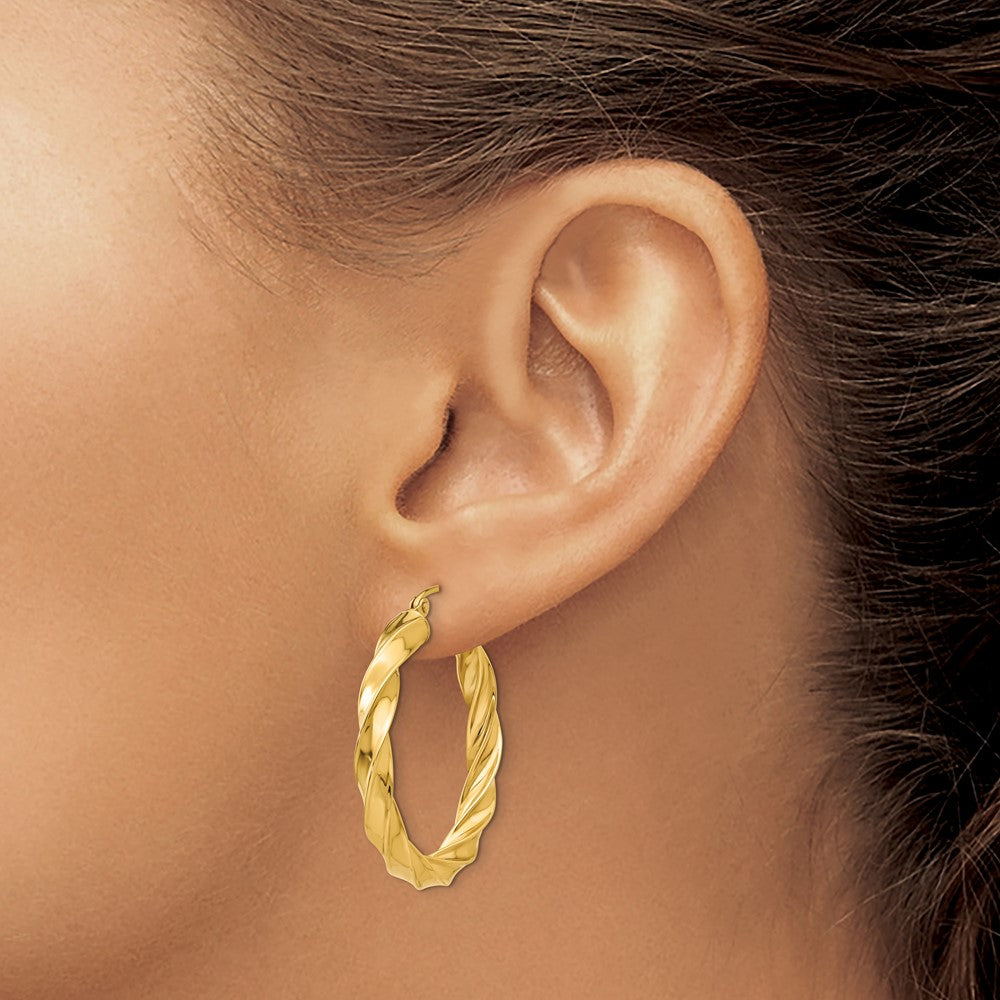 14k Yellow Gold 30 mm Light Twisted Hoop Earrings (3.14 grams)