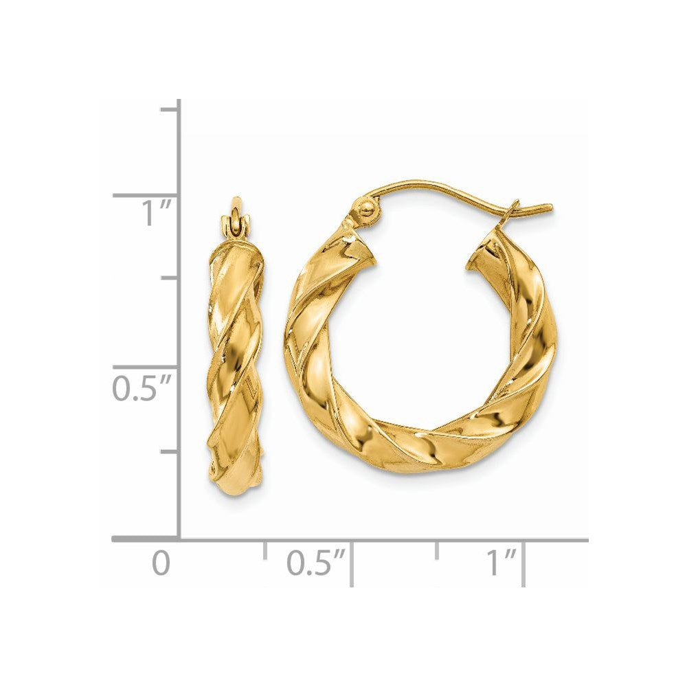 14k Yellow Gold 20 mm Light Twisted Hoop Earrings (1.72 grams)