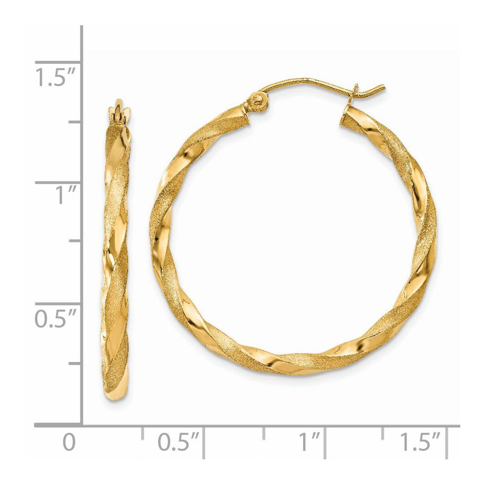 14k Yellow Gold 30 mm Polished & Satin Twisted Hoop Earrings (1.56 grams)
