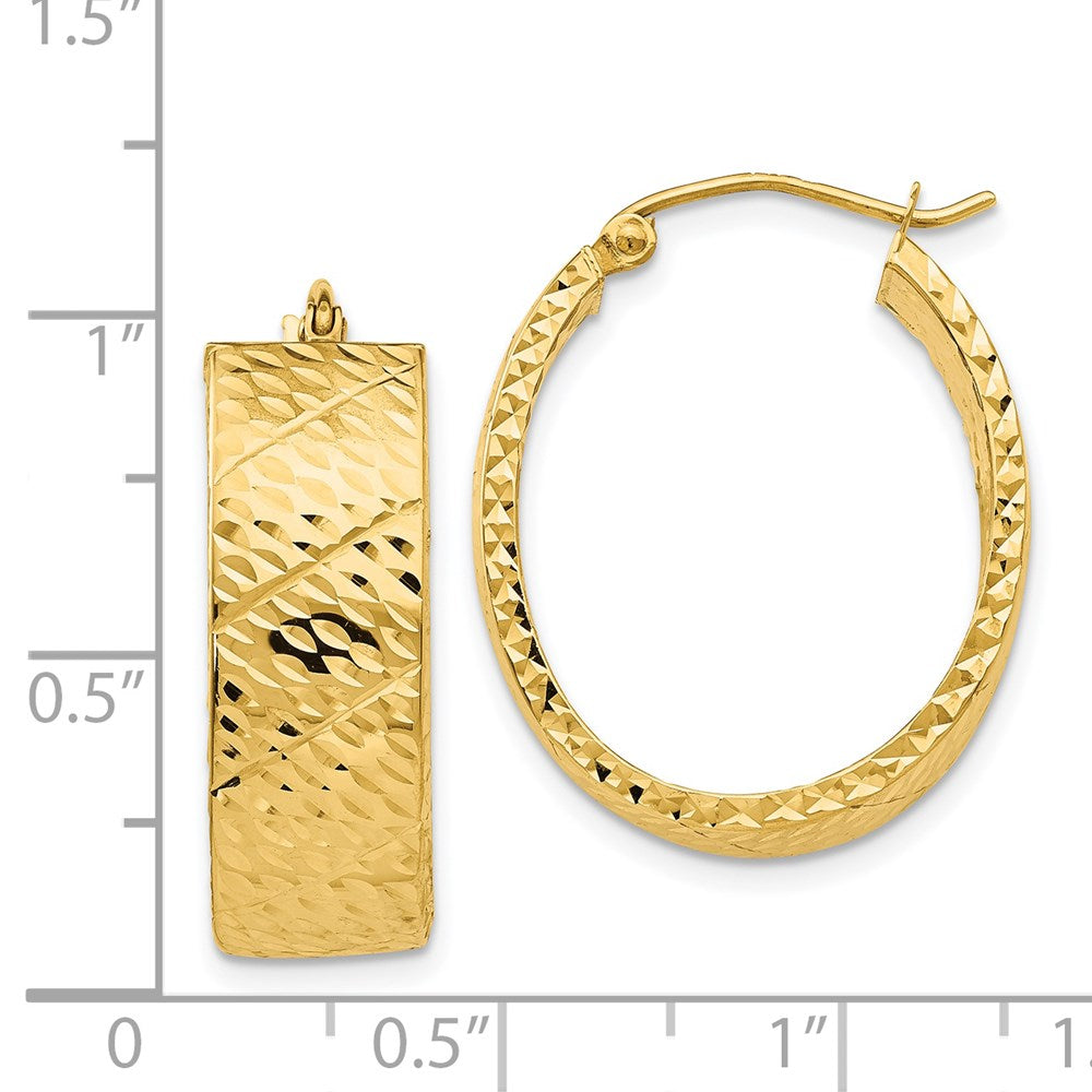 14k Yellow Gold 7.5 mm Diamond Cut Oval Hoop Earrings (3.37 grams)