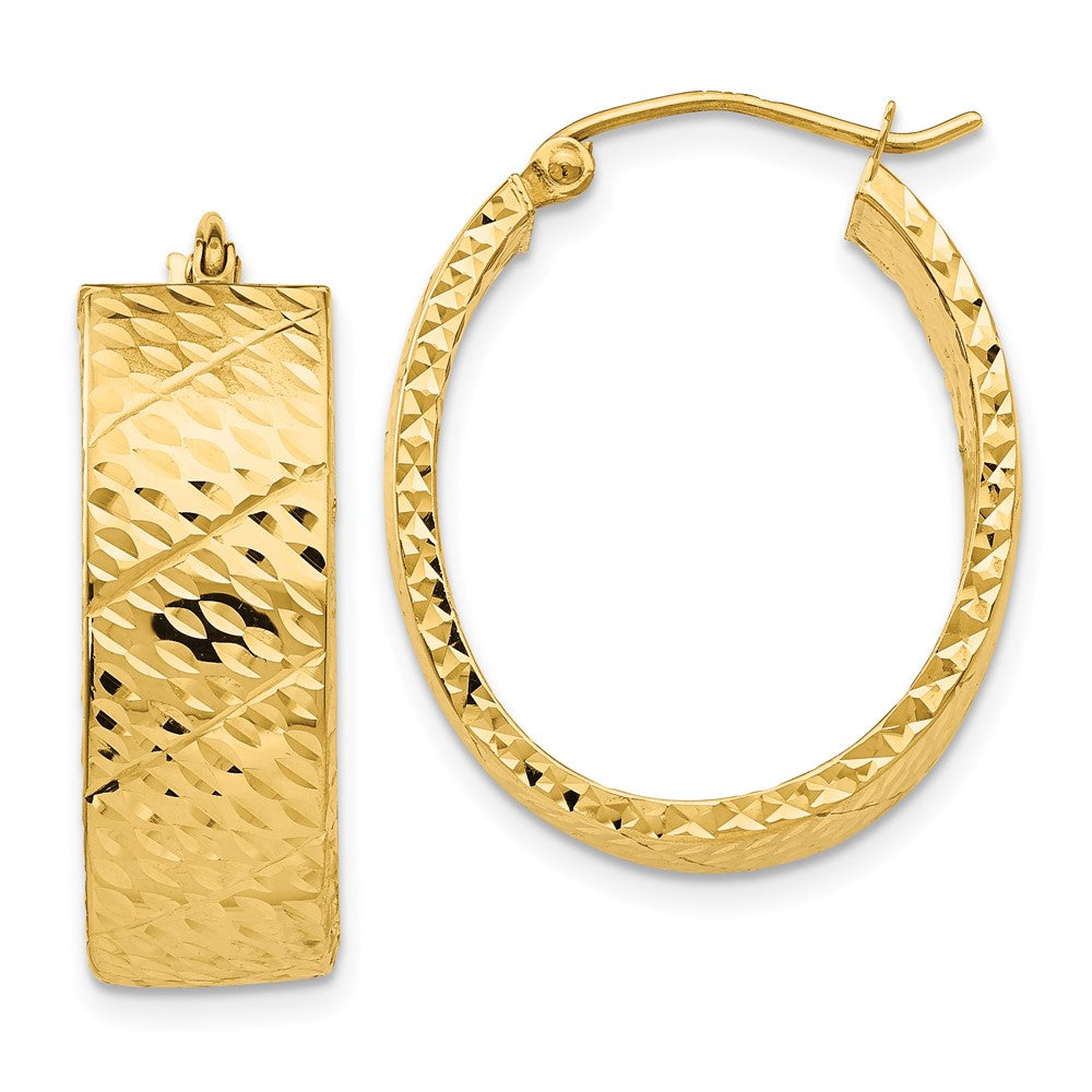 14k Yellow Gold 7.5 mm Diamond Cut Oval Hoop Earrings (3.37 grams)