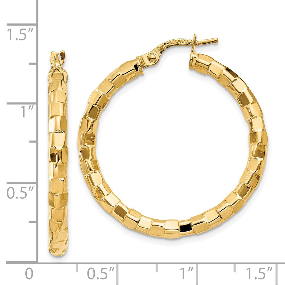 14k Yellow Gold 2 mm Polished/Textured Post Hoop Earring (2.39 grams)