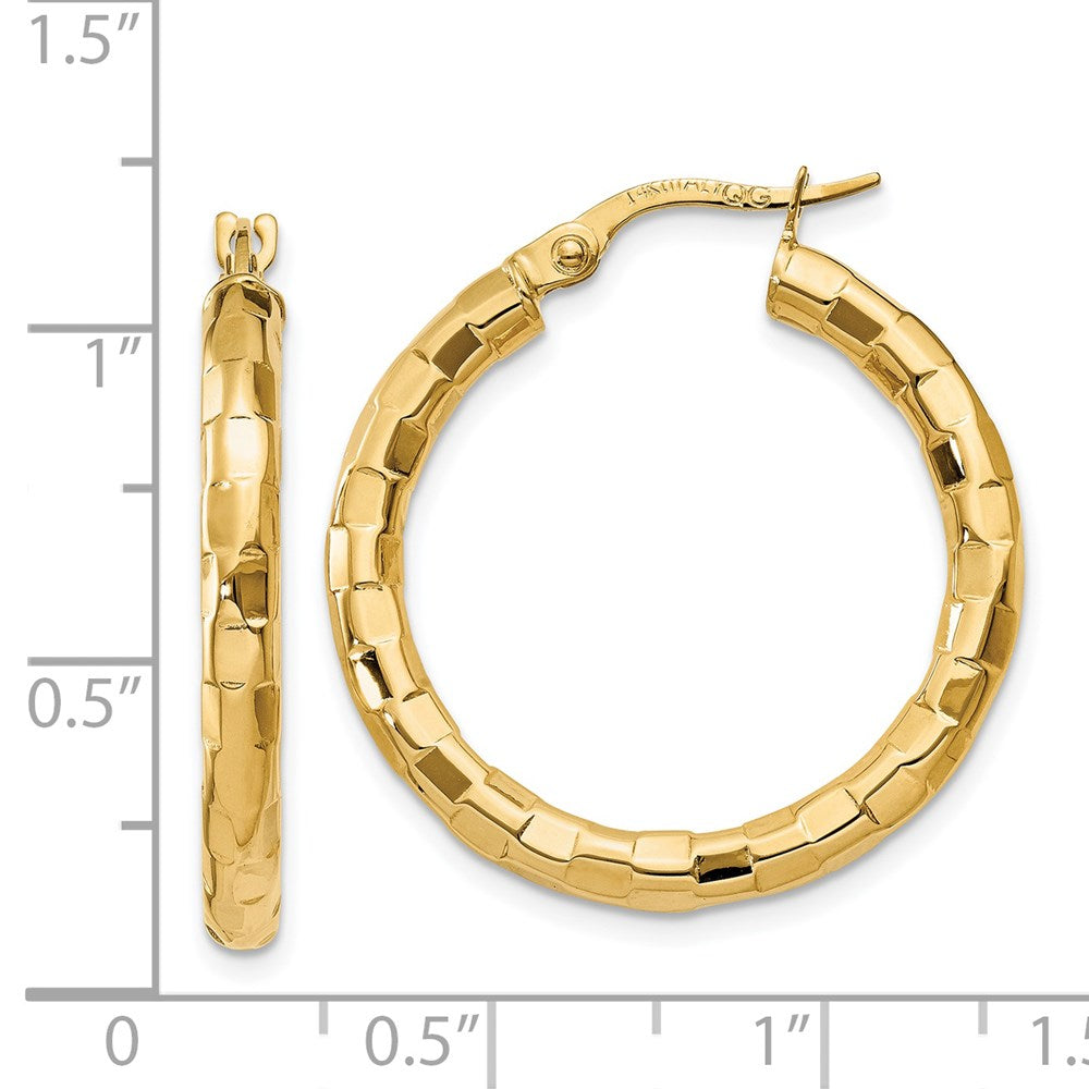 14k Yellow Gold 2 mm Polished/Textured Post Hoop Earring (1.93 grams)