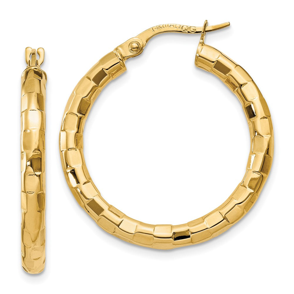 14k Yellow Gold 2 mm Polished/Textured Post Hoop Earring (1.93 grams)