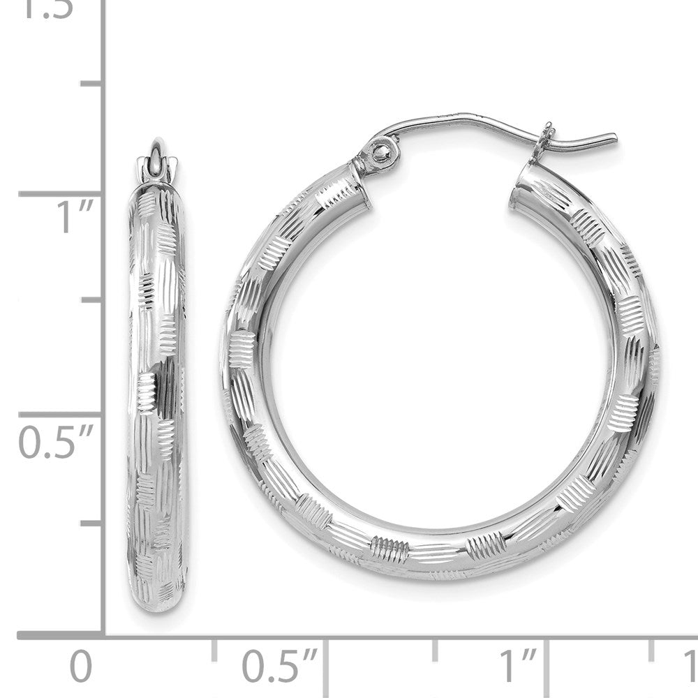 14k White Gold 3 mm Diamond-cut Hoop Earrings (1.33 grams)