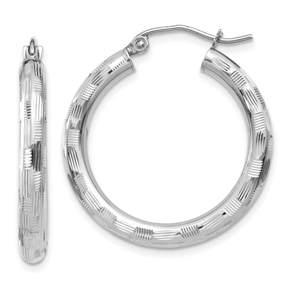 14k White Gold 3 mm Diamond-cut Hoop Earrings (1.33 grams)